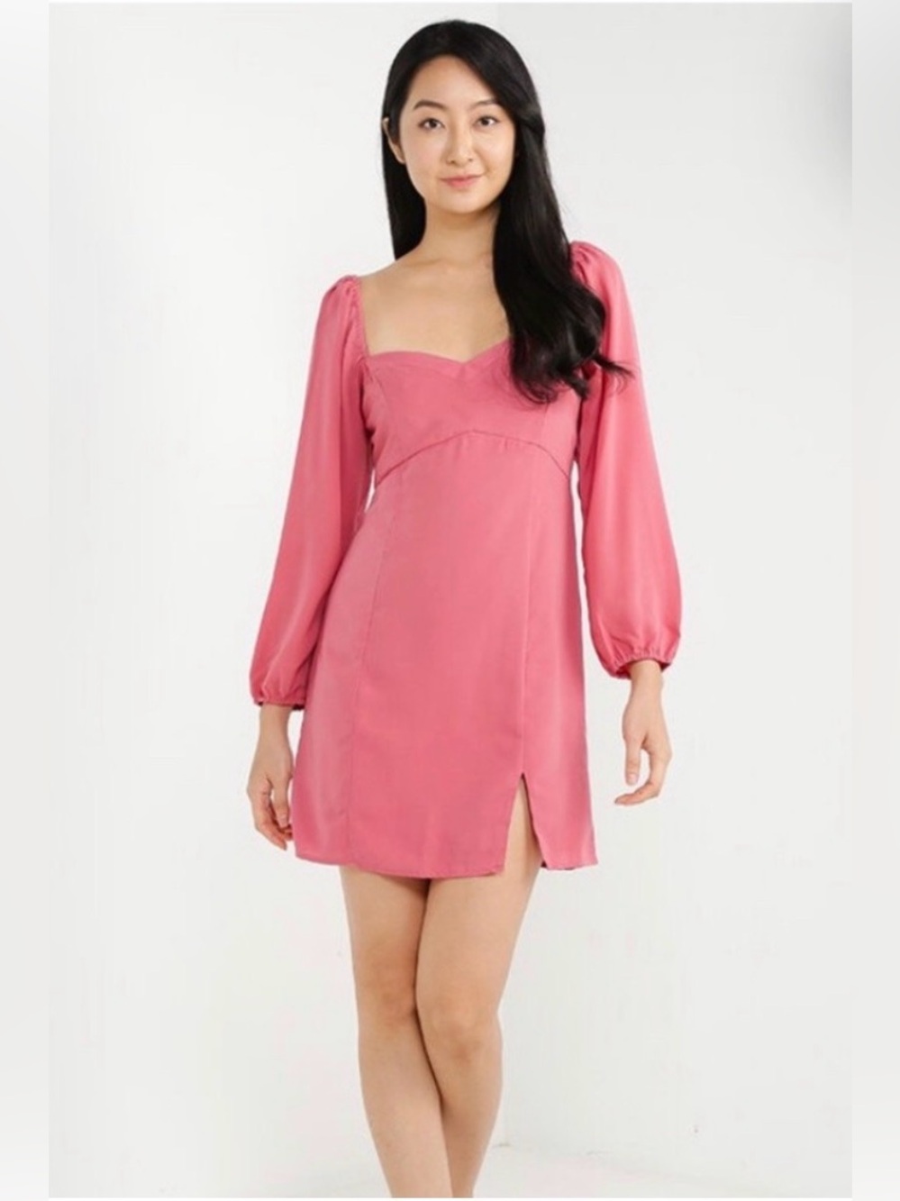 Abercrombie & Fitch Long Sleeve Sweetheart Neck Mini Dress Coral Pink Size Large